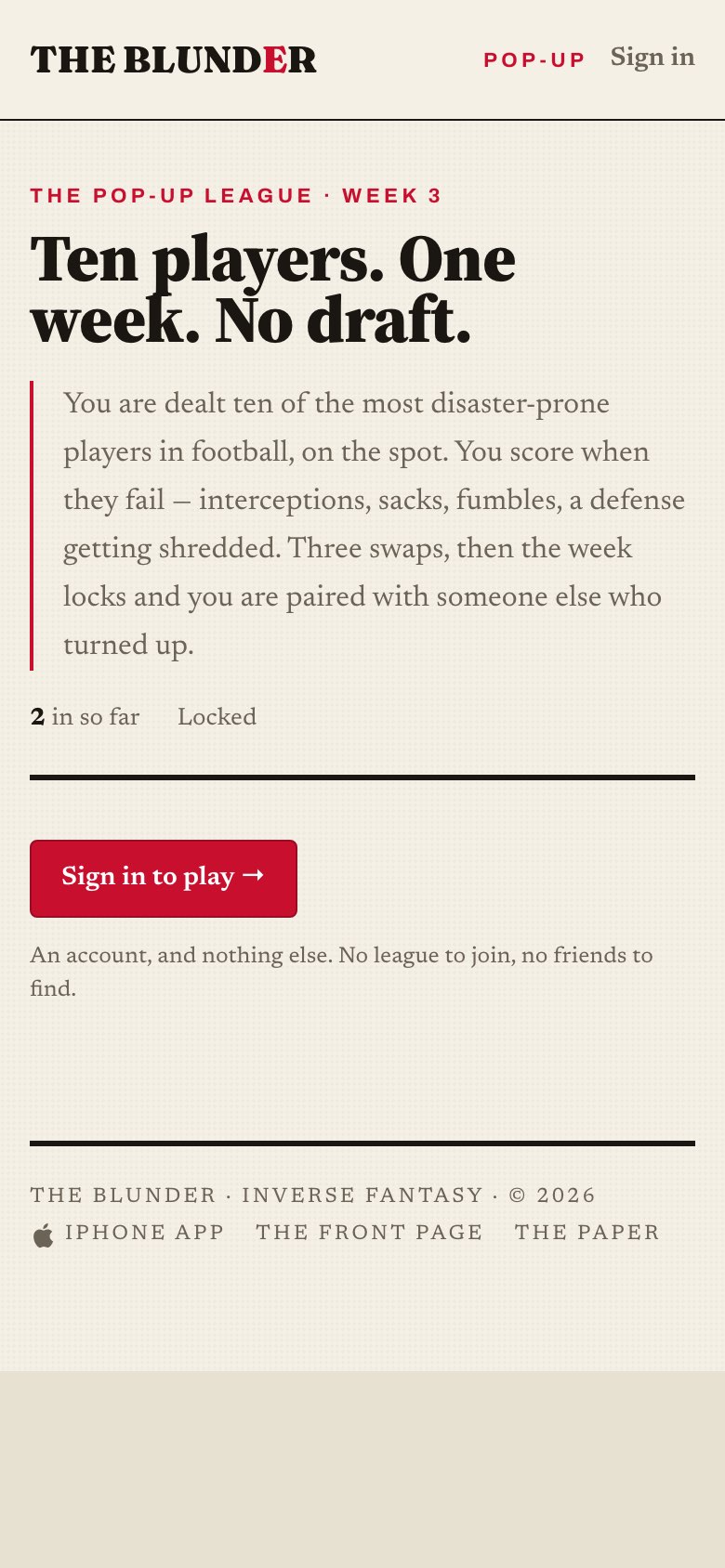 The Blunder Pop-Up League