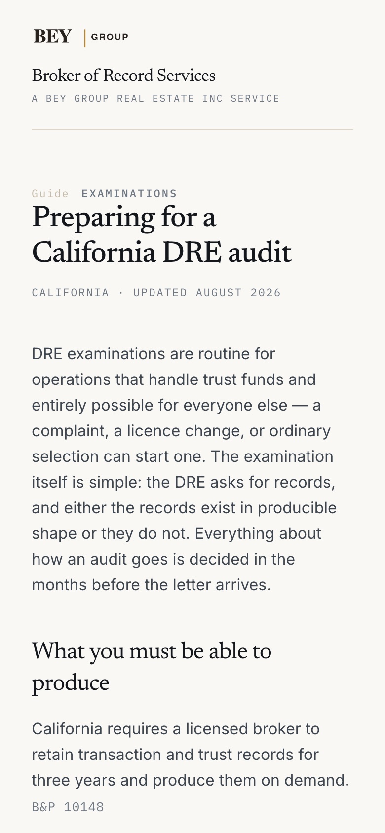 Preparing for a DRE audit