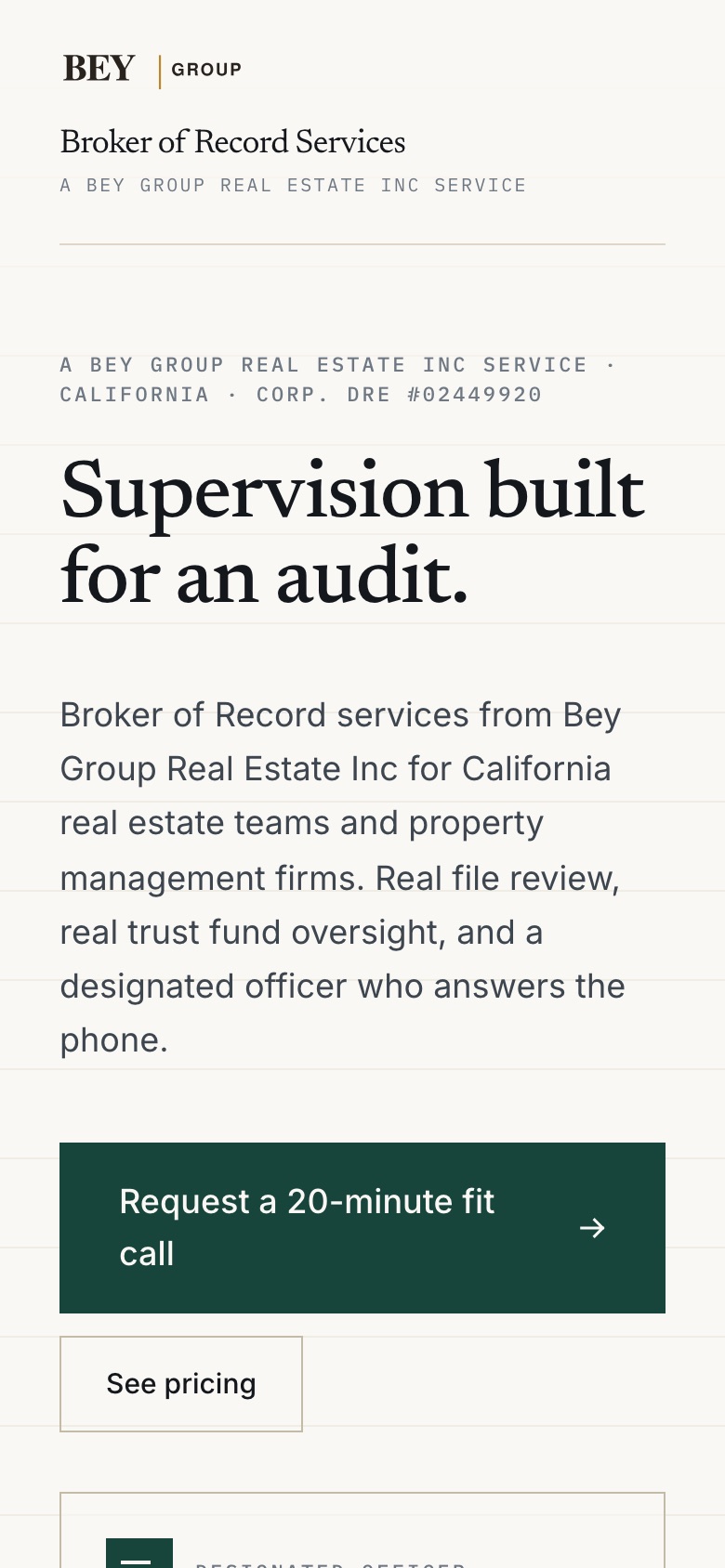 Broker of Record Services landing page