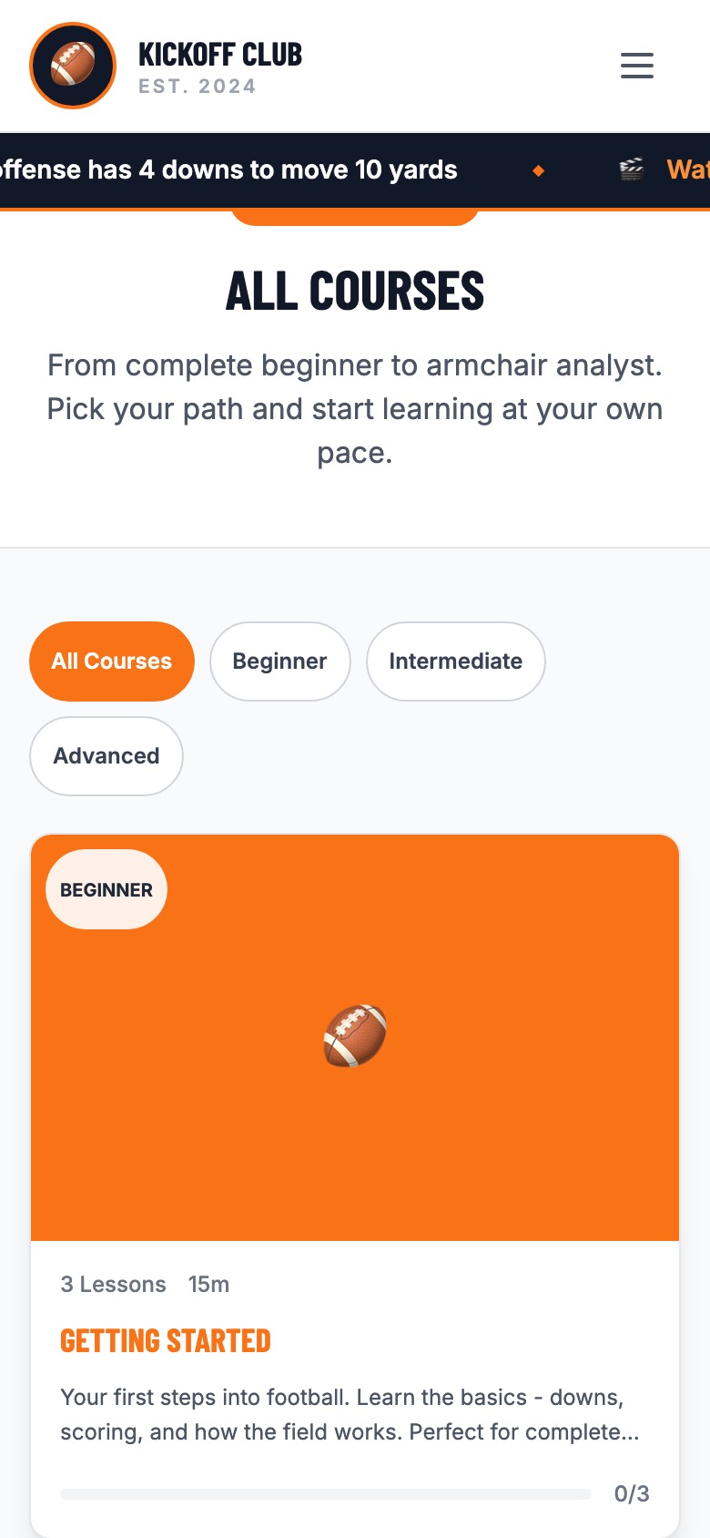 Kickoff Club courses