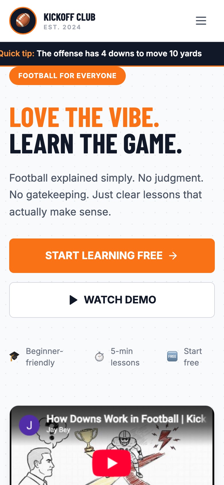 Kickoff Club home page