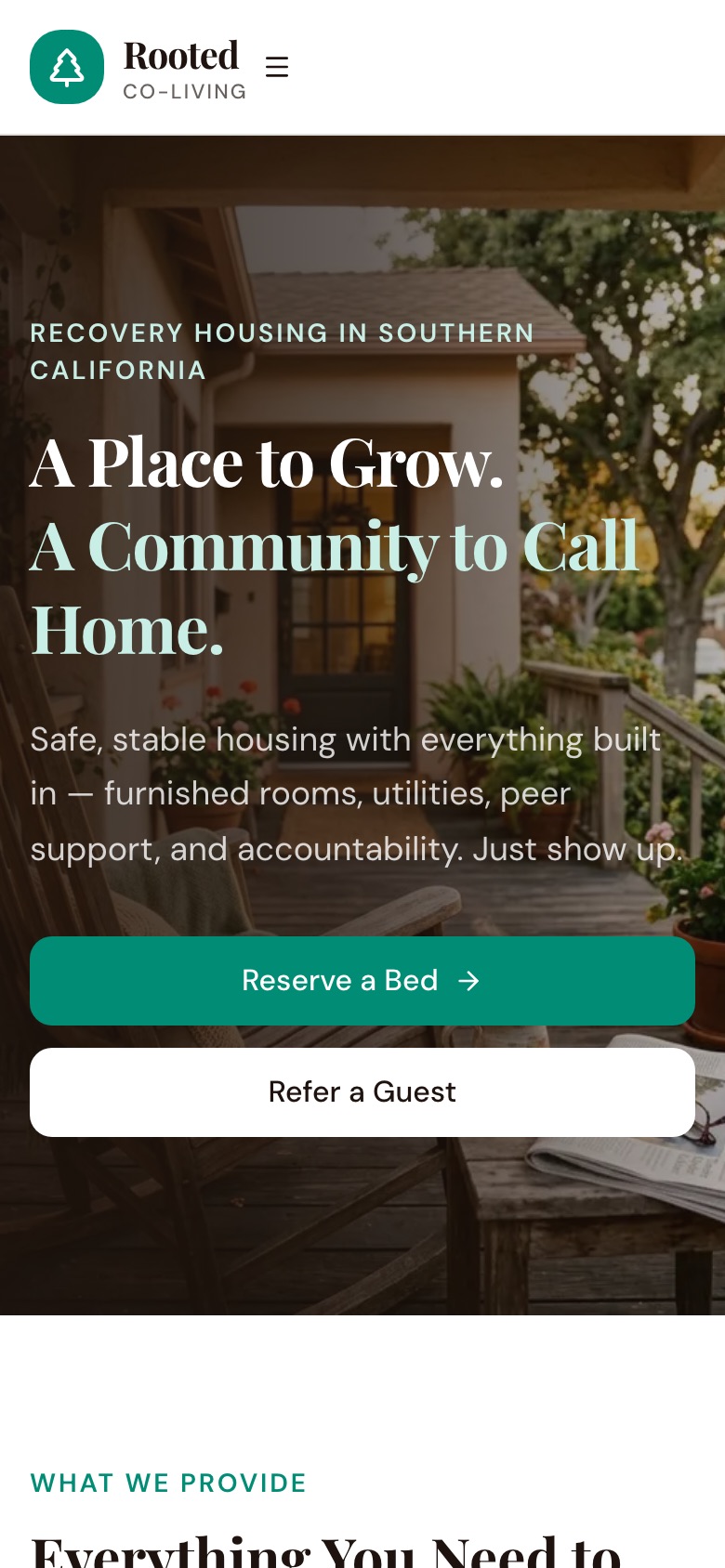 Rooted Co-Living home page